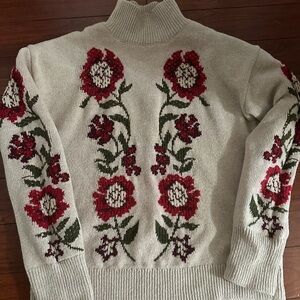 Wonderly Floral Turtleneck Sweater - Cream and Red